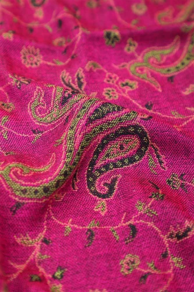 large fuchsia reversible paisley pashmina shawl wrap scarf - 28" width x 80” length with fringes