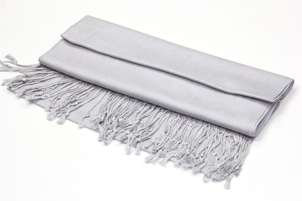 large lightweight solid color silver gray pashmina shawl wrap scarf - 28" width x 78" length with fringes