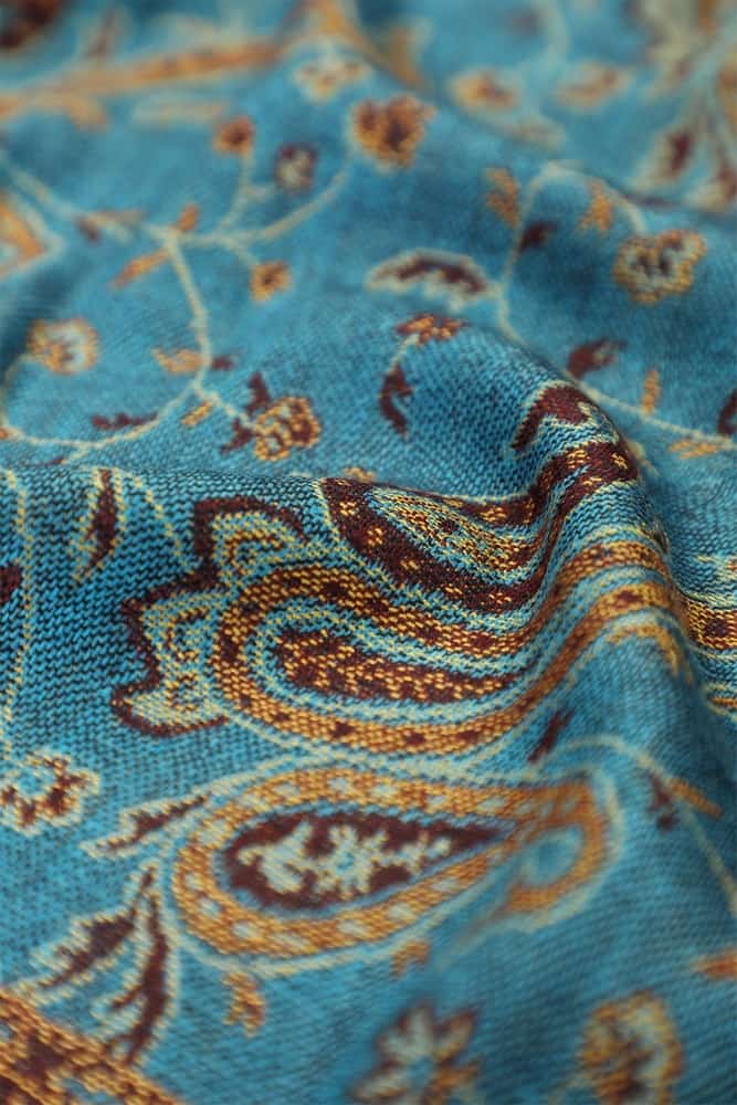 large turquoise reversible paisley pashmina shawl wrap scarf with fringes