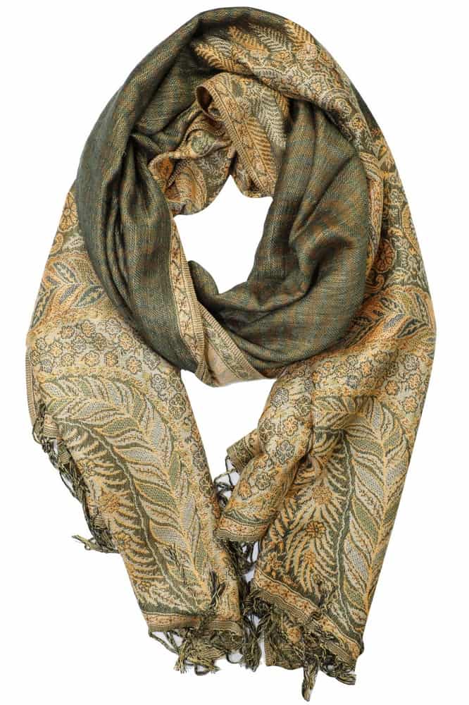 large olive green big paisley pashmina shawl wrap scarf with fringes