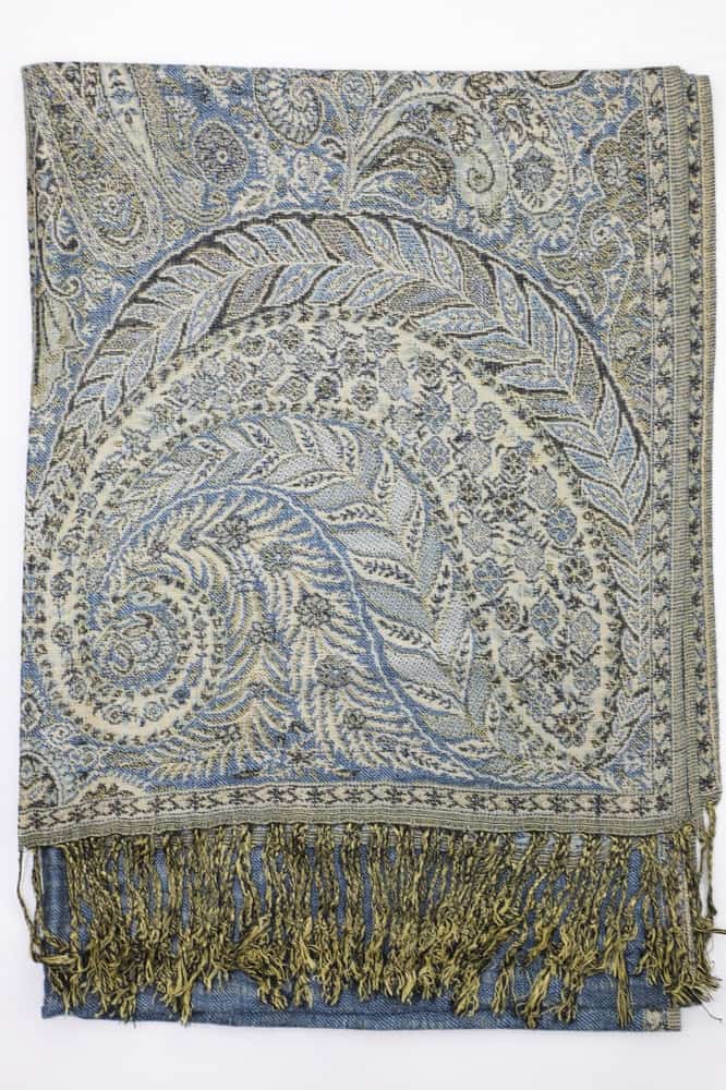 large steel blue big paisley pashmina shawl wrap scarf with fringes