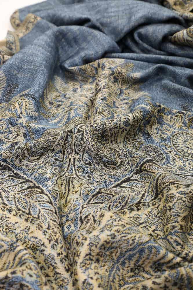 large steel blue big paisley pashmina shawl wrap scarf with fringes