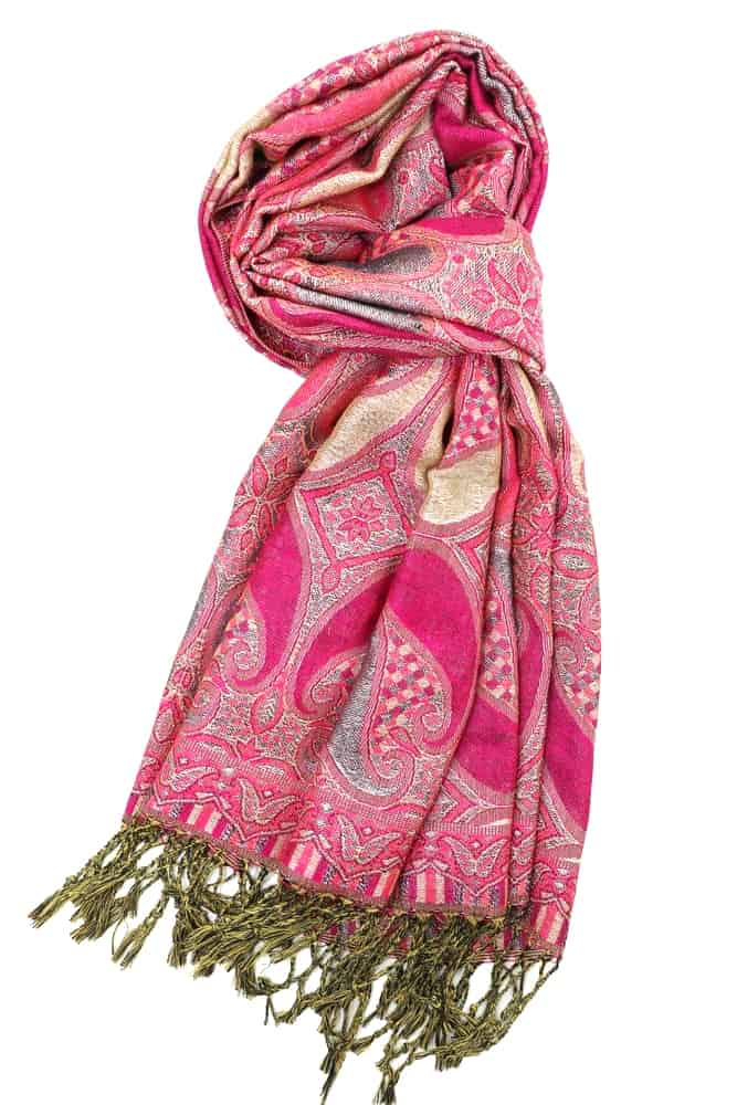 fuchsia pink metallic pashmina shawl wrap scarf with fringes