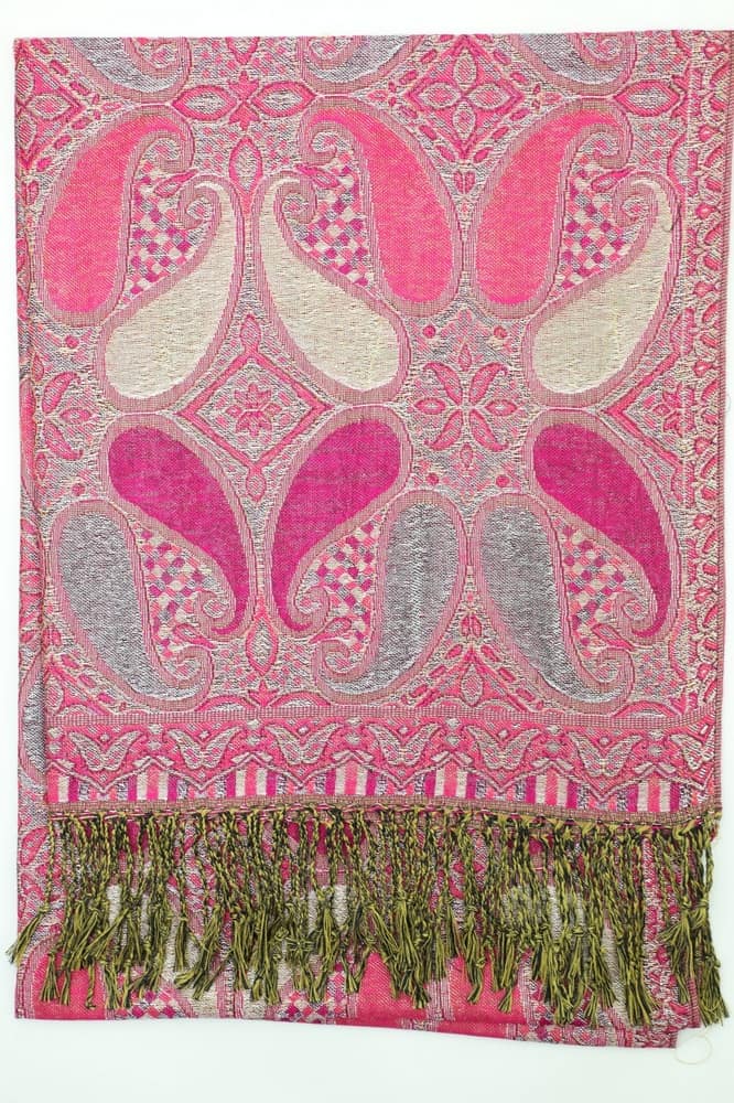 fuchsia pink metallic pashmina shawl wrap scarf with fringes