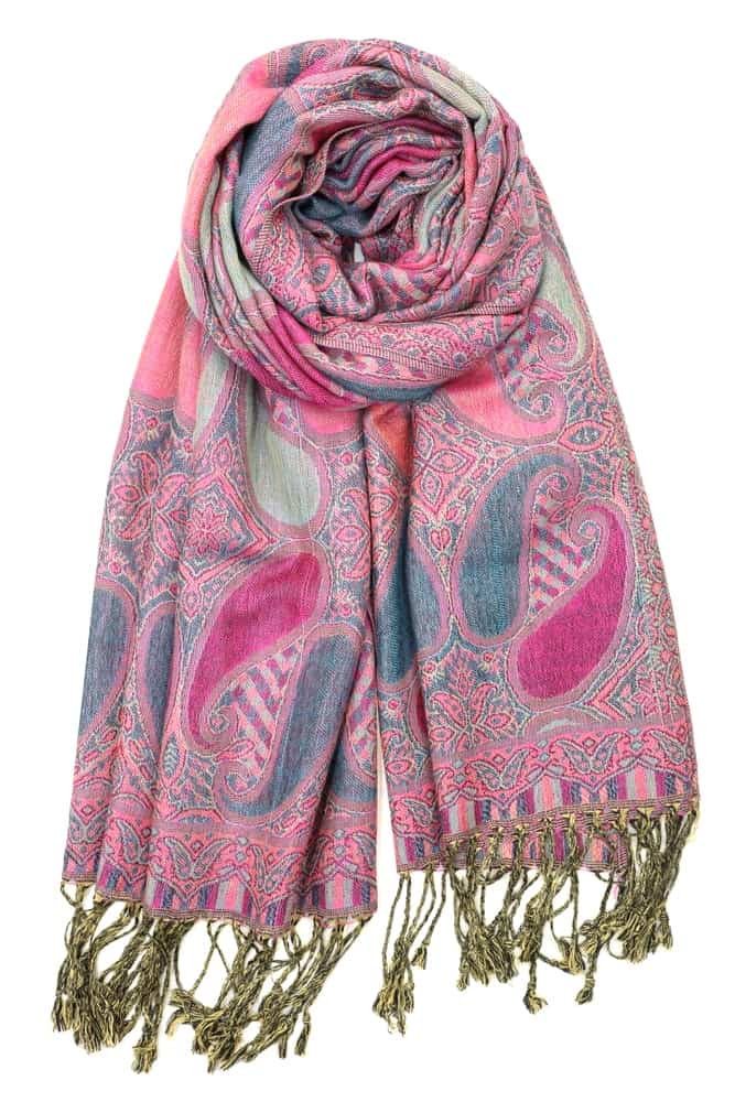 fuchsia multi color paisley pashmina with fringes