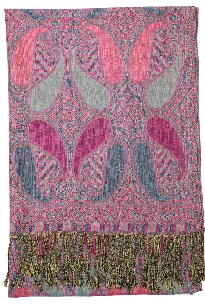 fuchsia multi color paisley pashmina with fringes