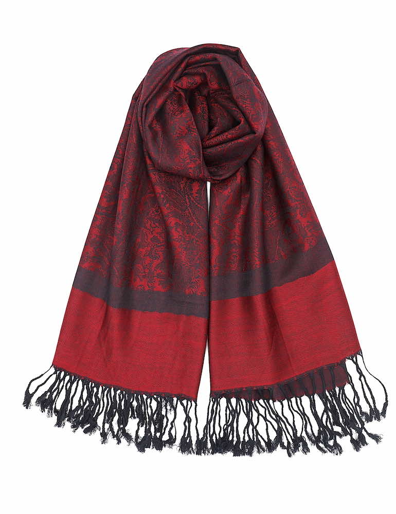 burgundy jacquard paisley pashmina scarf