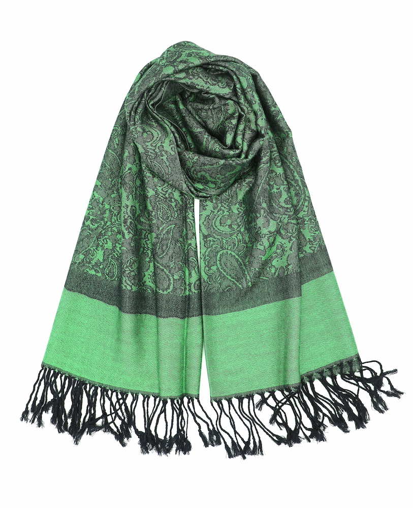 Kelly green jacquard pashmina shawl