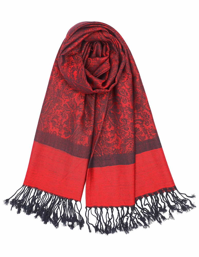 red black jacquard paisley pashmina scarf