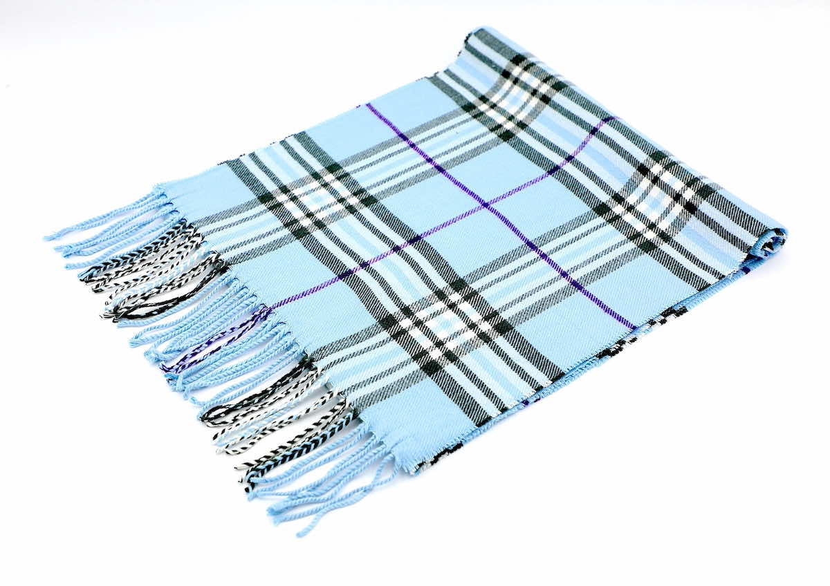 baby blue cashmere tartan scarf