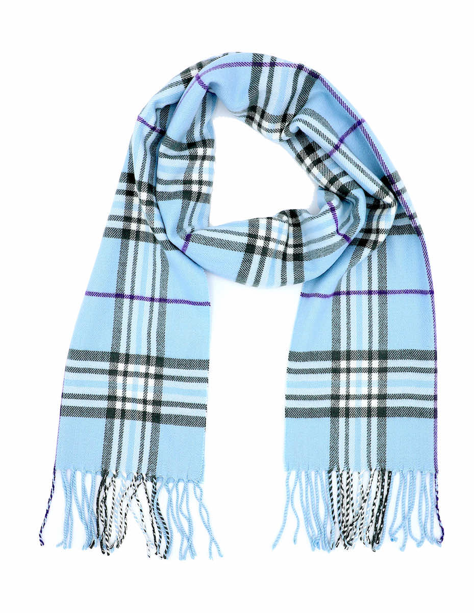 baby blue cashmere tartan scarf