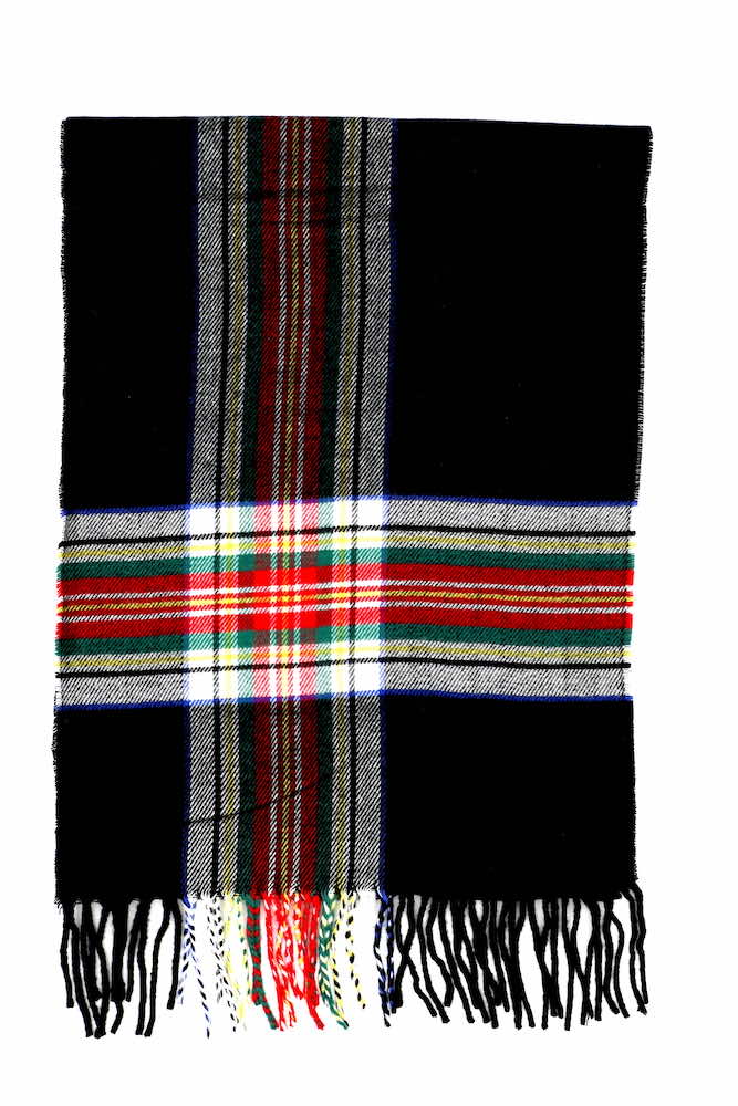 Black Modern Tartan Plaid Cashmere Feel Scarf - Image 2
