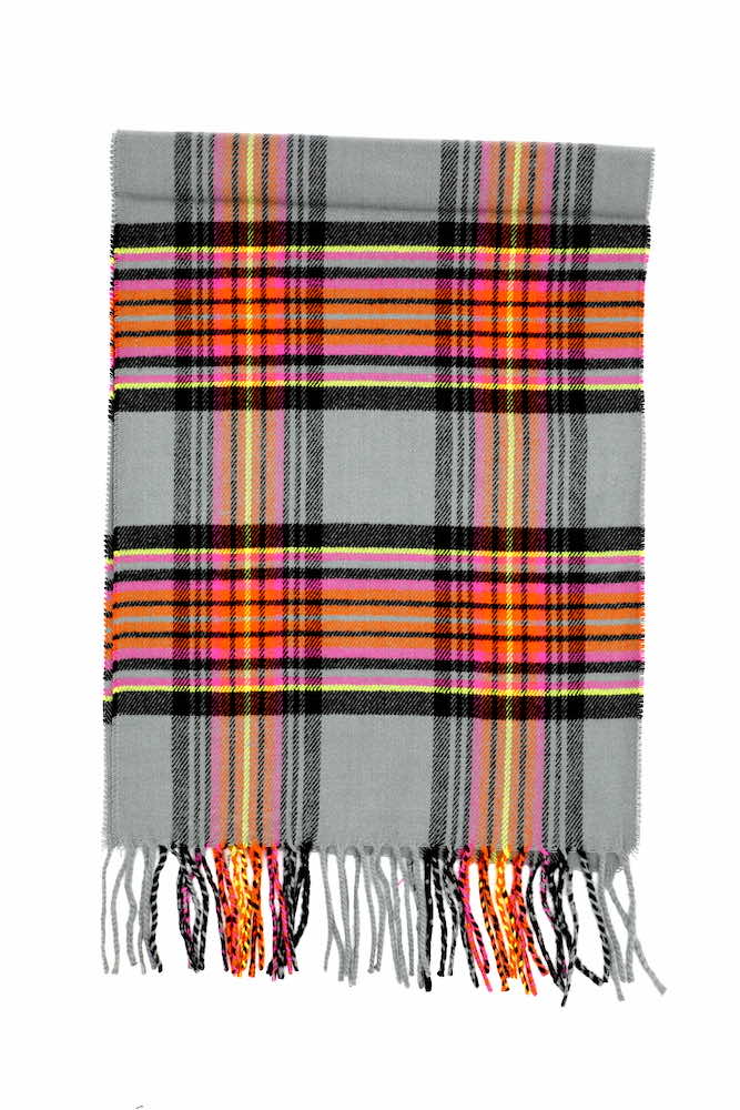 Grey Orange Cashmere Feel Tartan Plaid Scarf - Image 2