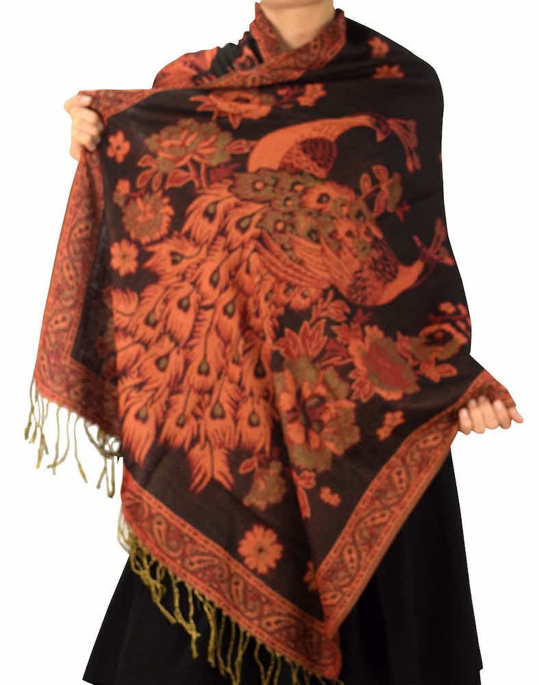 black red peacock metallic pashmina shawl wrap 37