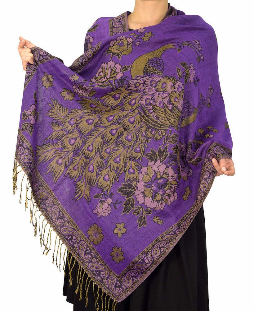 purple peacock metallic pashmina shawl wrap 37
