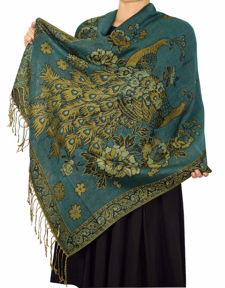 teal peacock metallic pashmina shawl wrap 37