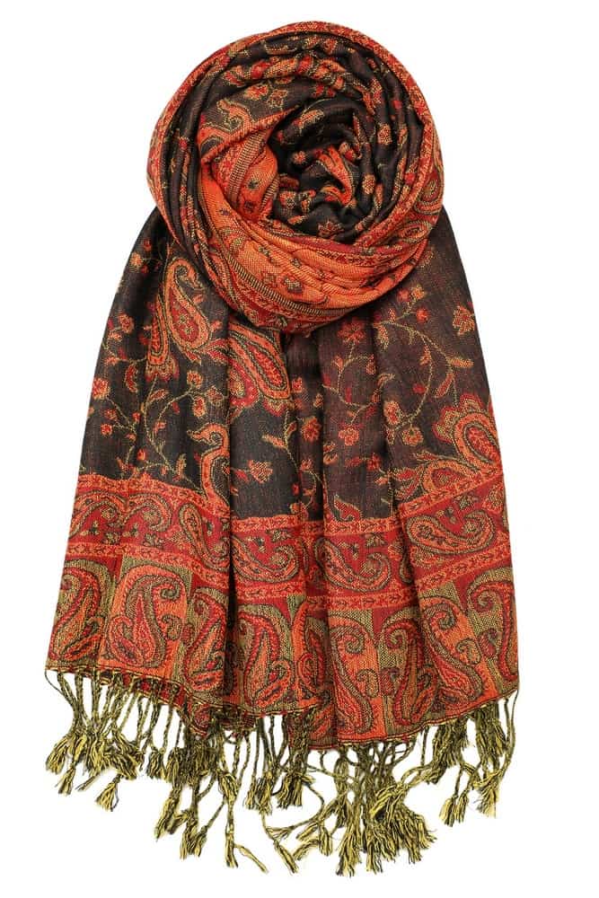 large black red reversible paisley pashmina shawl wrap scarf - 28" width x 80” length with fringes