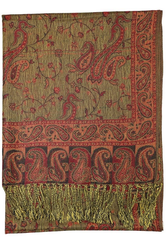 large burgundy reversible paisley pashmina shawl wrap scarf - 28" width x 80” length with fringes