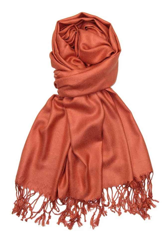 large lightweight solid color burnt orange pashmina shawl wrap scarf - 28" width x 78" length with fringes