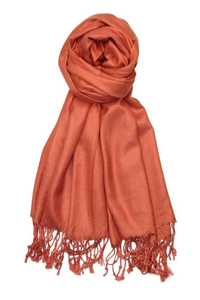 large lightweight solid color burnt orange pashmina shawl wrap scarf - 28" width x 78" length with fringes