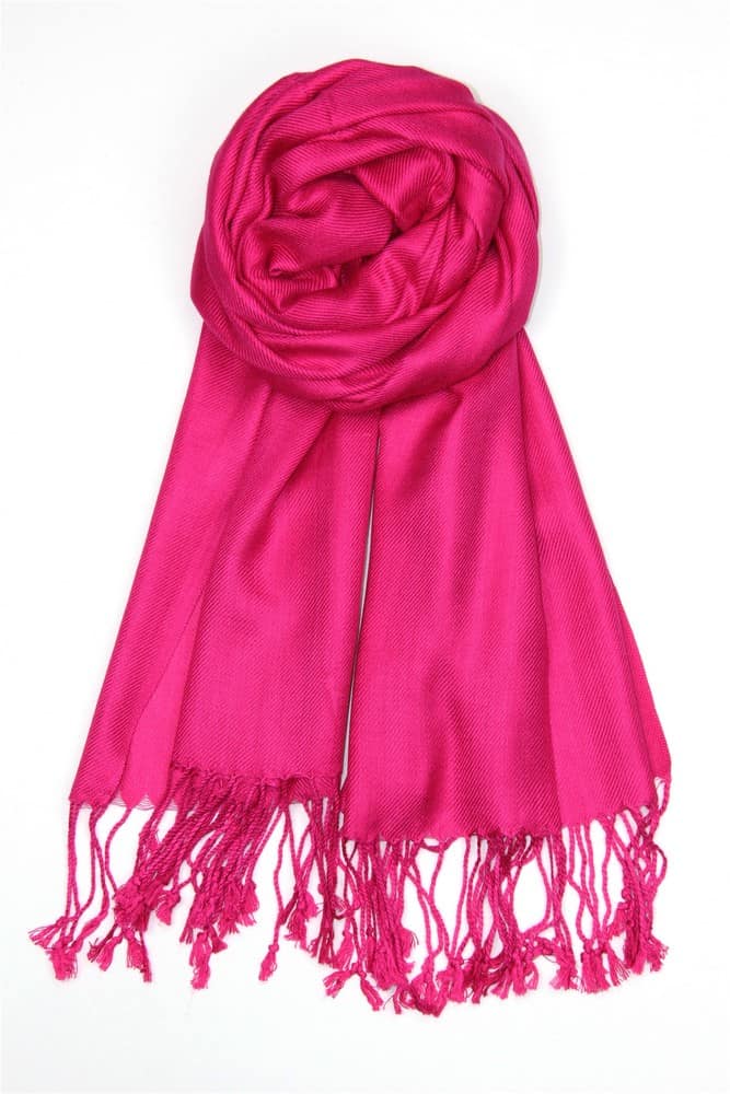 large lightweight solid color fuchsia pashmina shawl wrap scarf - 28" width x 78" length with fringes