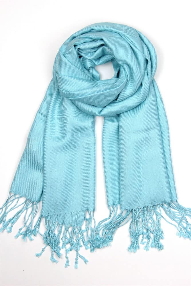 large lightweight solid color light turquoise pashmina shawl wrap scarf - 28" width x 78" length with fringes