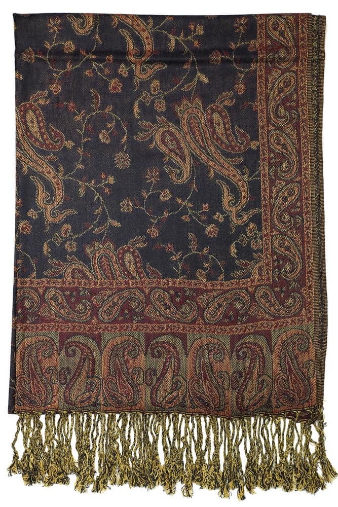 frontside of navy reversible paisley pashmina scarf