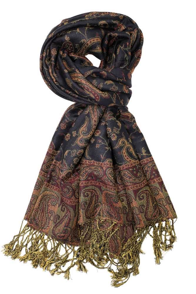 large navy reversible paisley pashmina shawl wrap scarf with fringes