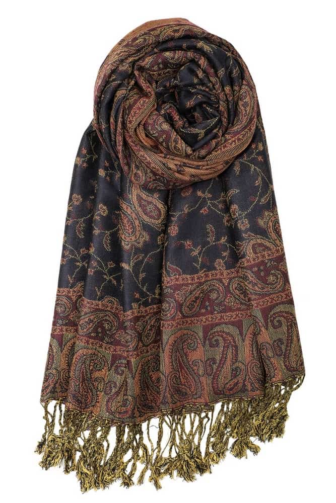 large navy reversible paisley pashmina shawl wrap scarf with fringes