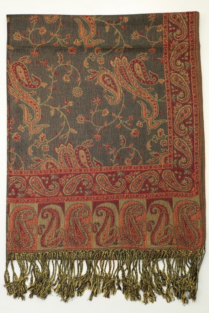 large olive burgundy reversible paisley pashmina shawl wrap scarf with fringes
