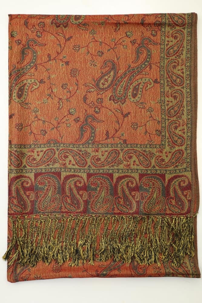 large olive burgundy reversible paisley pashmina shawl wrap scarf with fringes