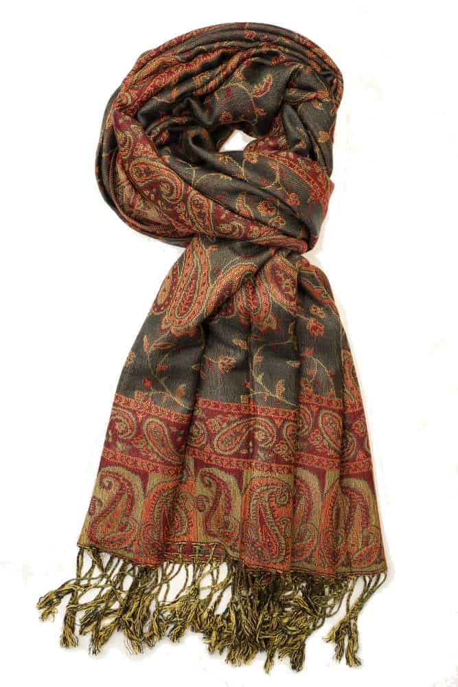 large olive burgundy reversible paisley pashmina shawl wrap scarf with fringes