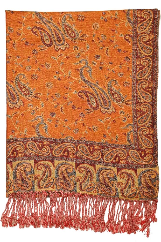 frontside of orange paisley pashmina scarf