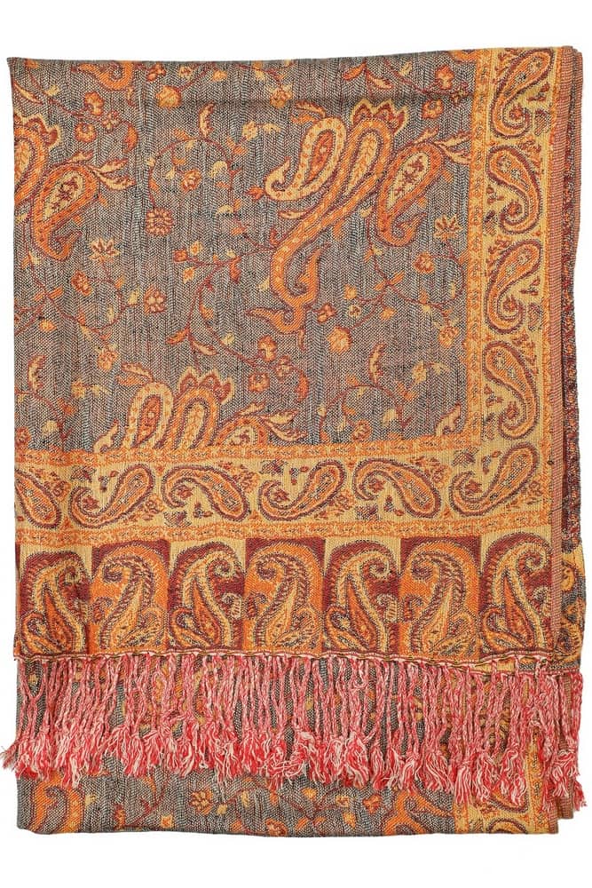 backside of orange paisley pashmina scarf