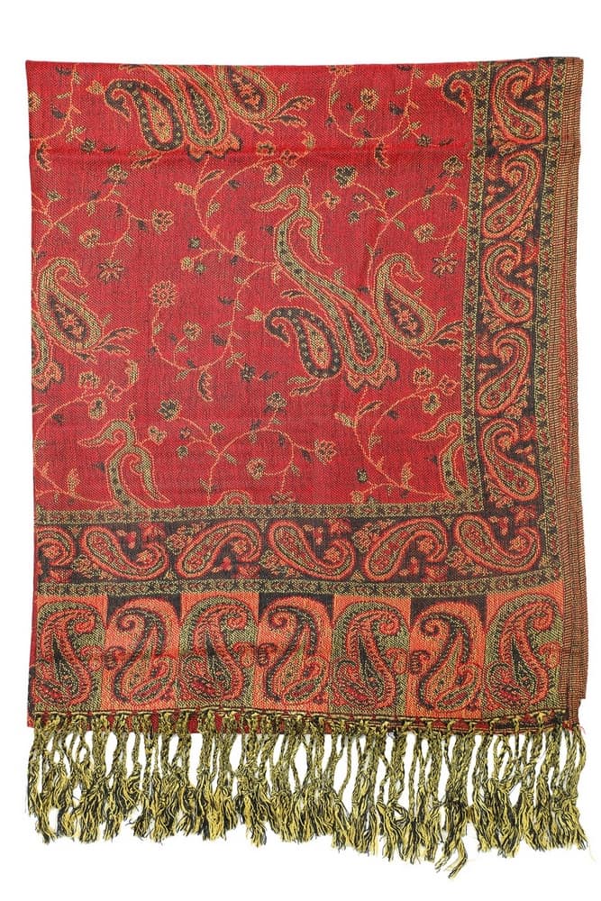 large red reversible paisley pashmina shawl wrap scarf - 28" width x 80” length with fringes