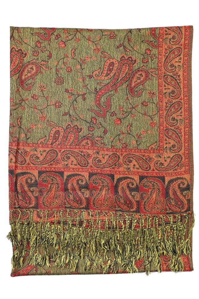 large red reversible paisley pashmina shawl wrap scarf - 28" width x 80” length with fringes