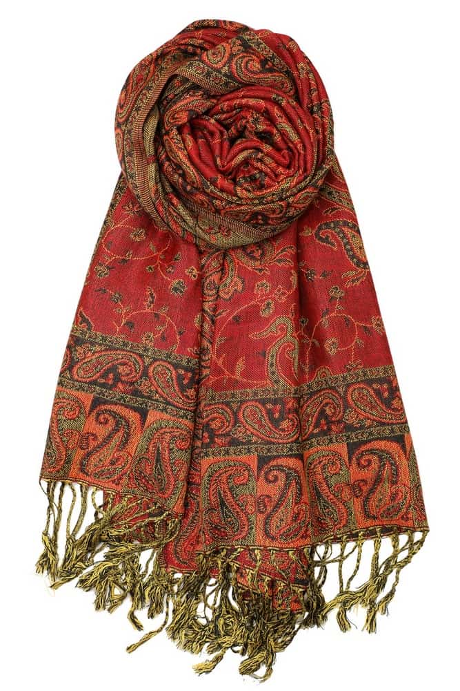 large red reversible paisley pashmina shawl wrap scarf - 28" width x 80” length with fringes