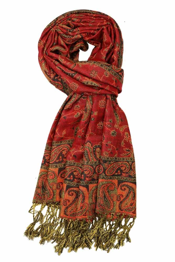 large red reversible paisley pashmina shawl wrap scarf - 28" width x 80” length with fringes