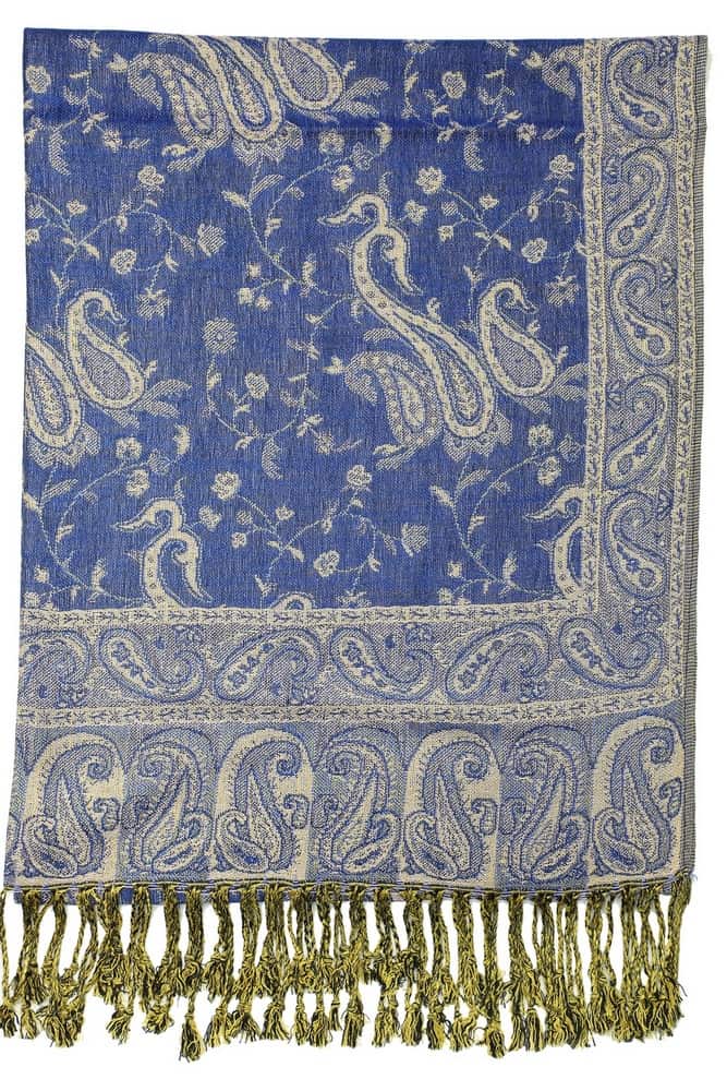 frontside of royal blue reversible paisley pashmina scarf