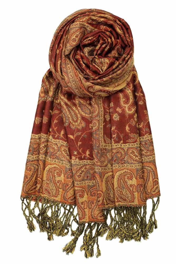 large rust reversible paisley pashmina shawl wrap scarf - 28" width x 80” length with fringes