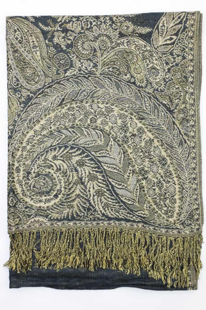 large charcoal gray big paisley pashmina shawl wrap scarf with fringes