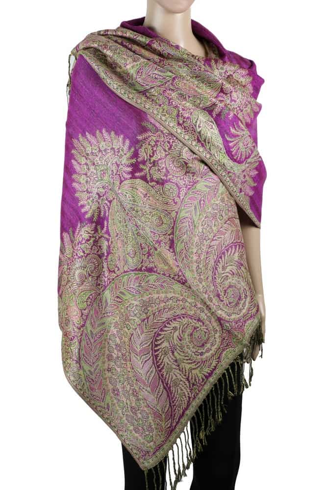 large dark magenta big paisley pashmina shawl wrap scarf with fringes