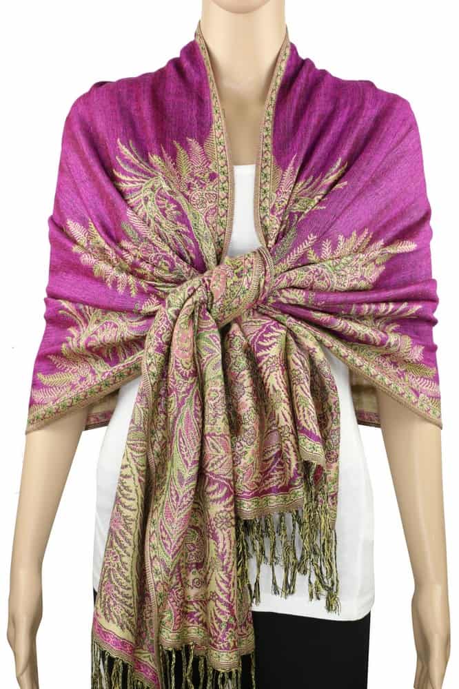 large dark magenta big paisley pashmina shawl wrap scarf with fringes