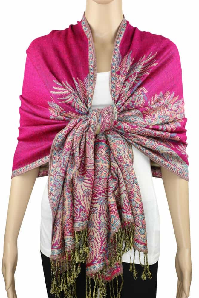 large fuchsia big paisley pashmina shawl wrap scarf with fringes