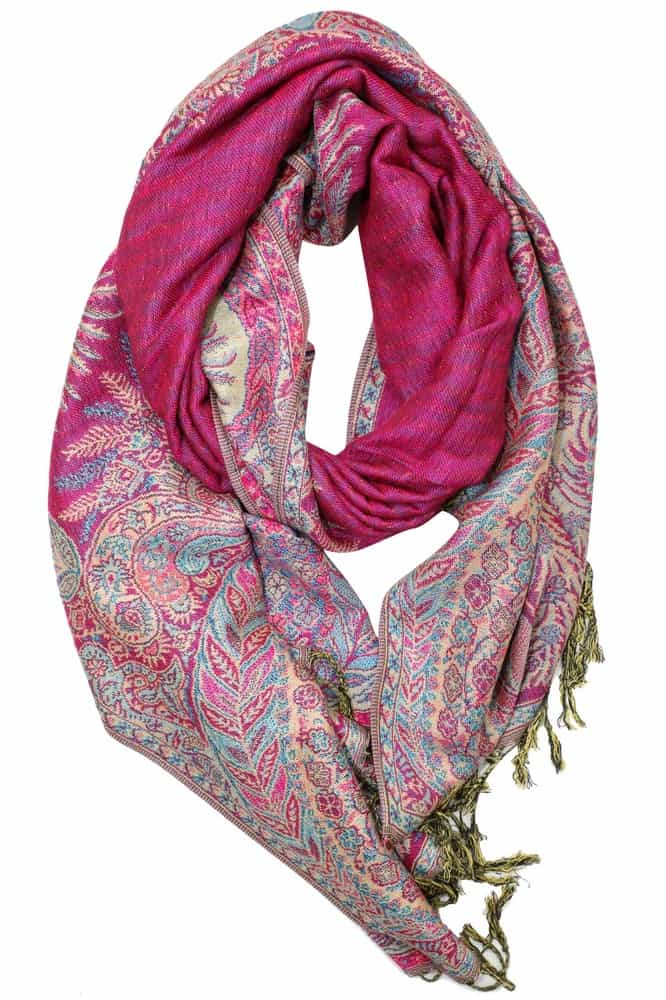 large fuchsia big paisley pashmina shawl wrap scarf with fringes