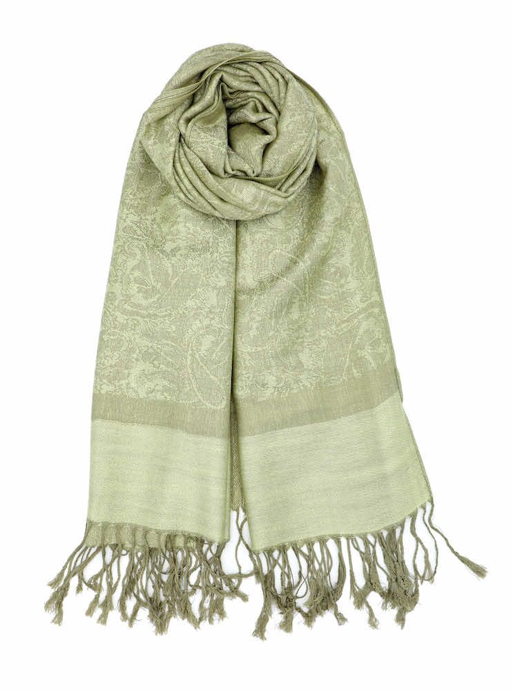 light olive Jacquard pashmina scarf