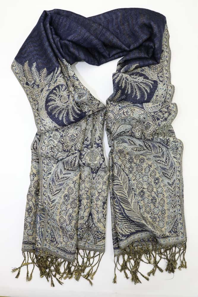 large navy big paisley pashmina shawl wrap scarf with fringes