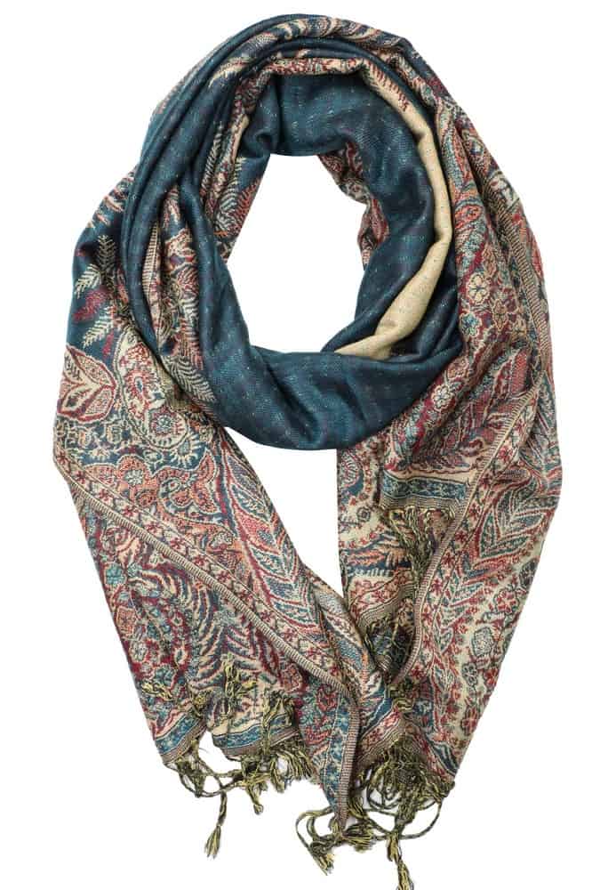 large teal big paisley pashmina shawl wrap scarf with fringes