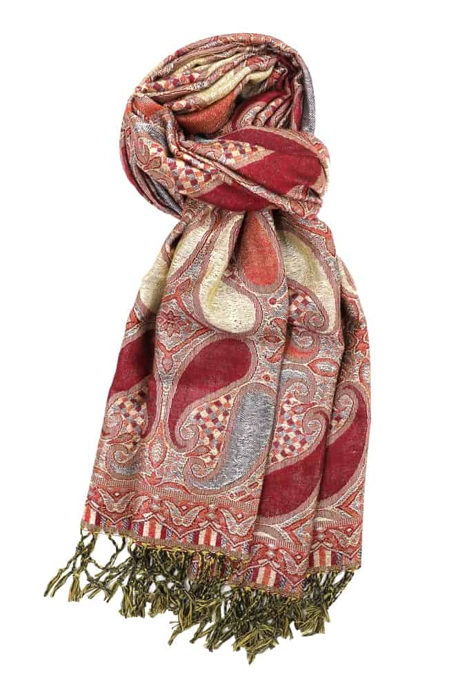 burgundy metallic pashmina shawl wrap scarf with fringes