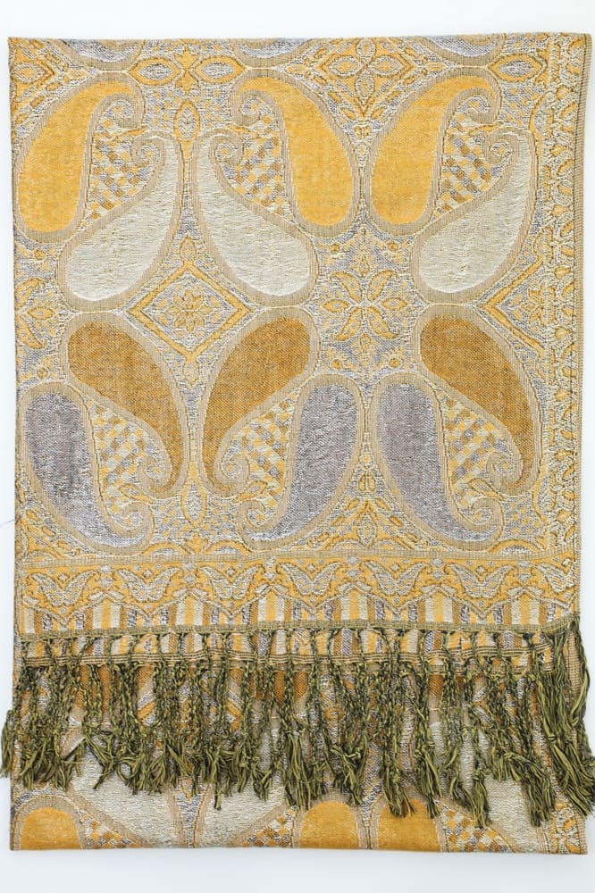 gold metallic pashmina shawl wrap scarf with fringes